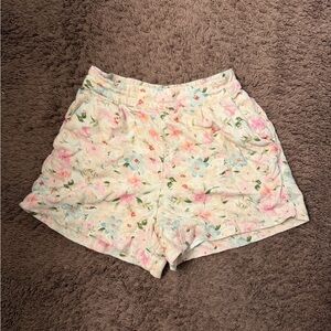 Abercrombie & Fitch Floral High Waist Shorts - Cream and Pink